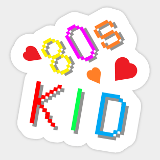 80s Kid. Colorful Retro Design with Hearts. (White Background) Sticker